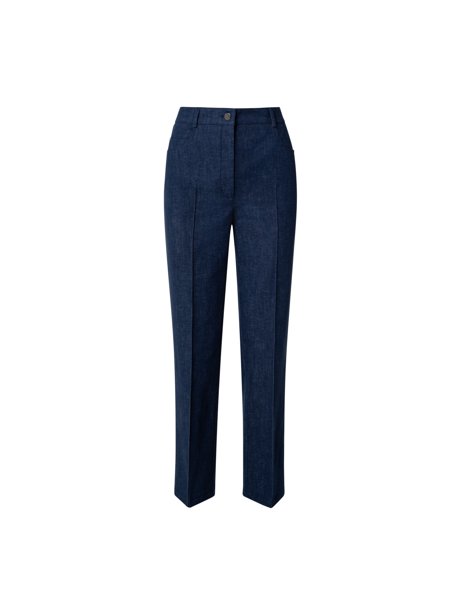 Designer Cropped Straight Cotton Denim Stretch Pants - blue