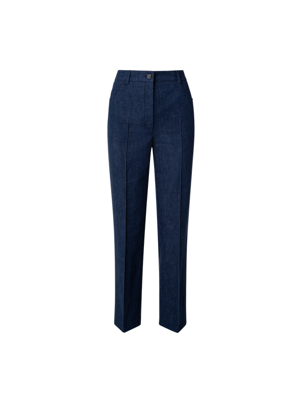 Designer Cropped Straight Cotton Denim Stretch Pants - blue