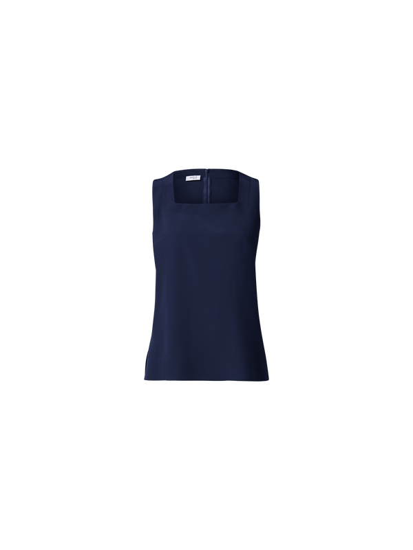 Designer Crêpe de Chine Square Neck Blouse - navy - blue