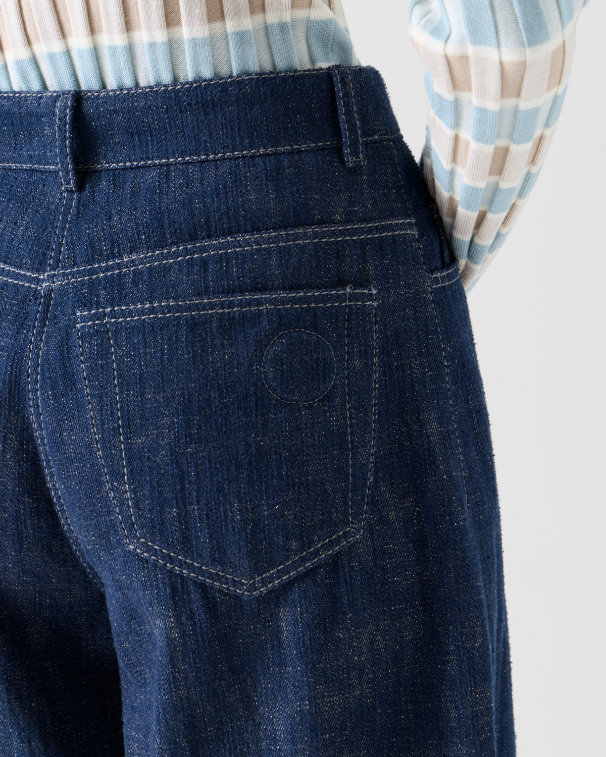 Designer Barrel Leg Pants in Brushed Winter Denim - navy 