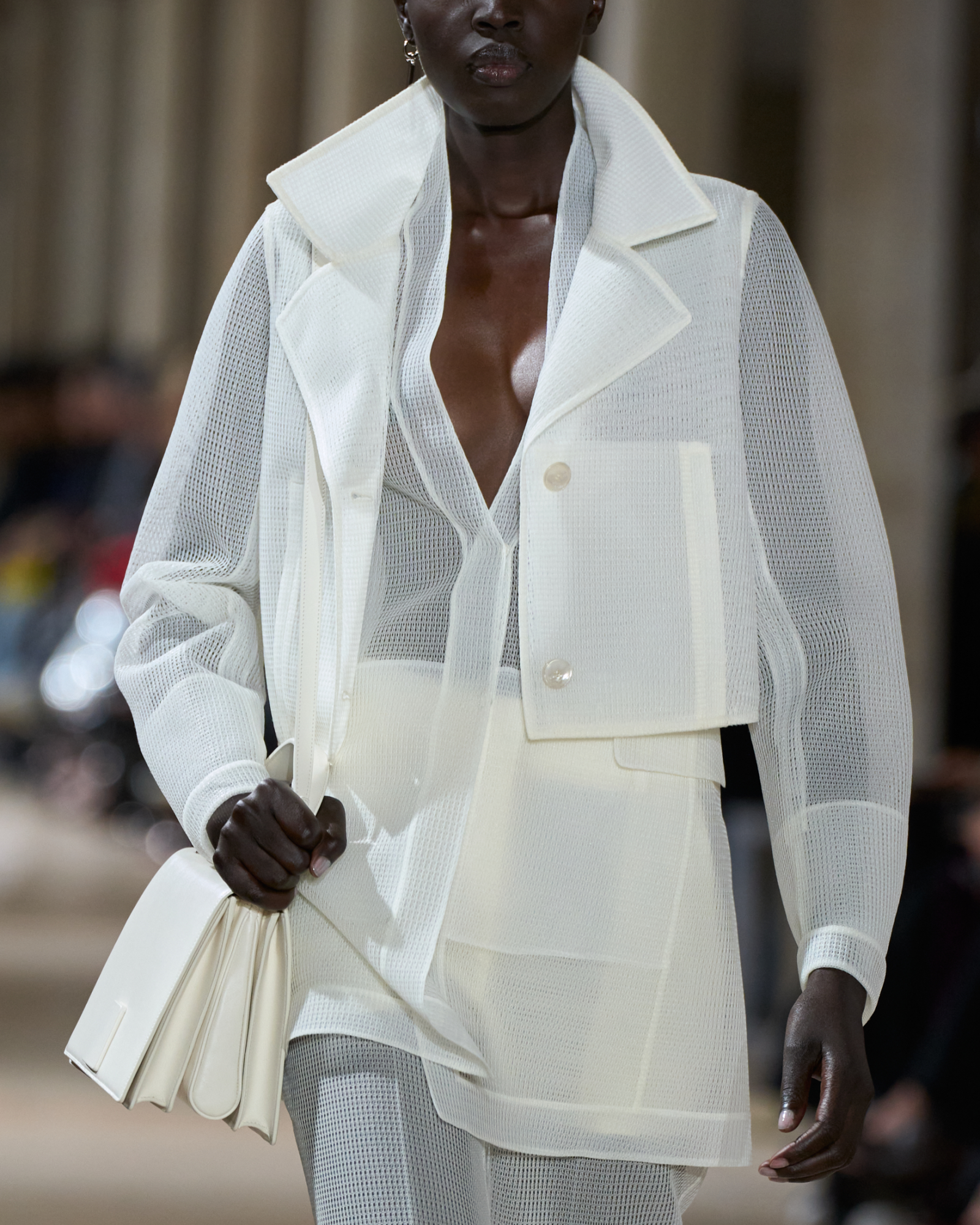 Designer Cropped Jacket in Sheer Techno-Grid - neutral - white 