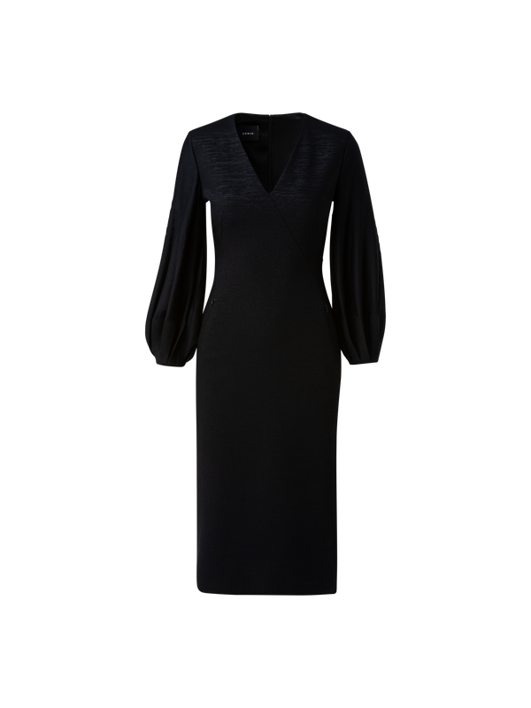 Designer Wool Lurex Double Face Knit Sleeve Dress