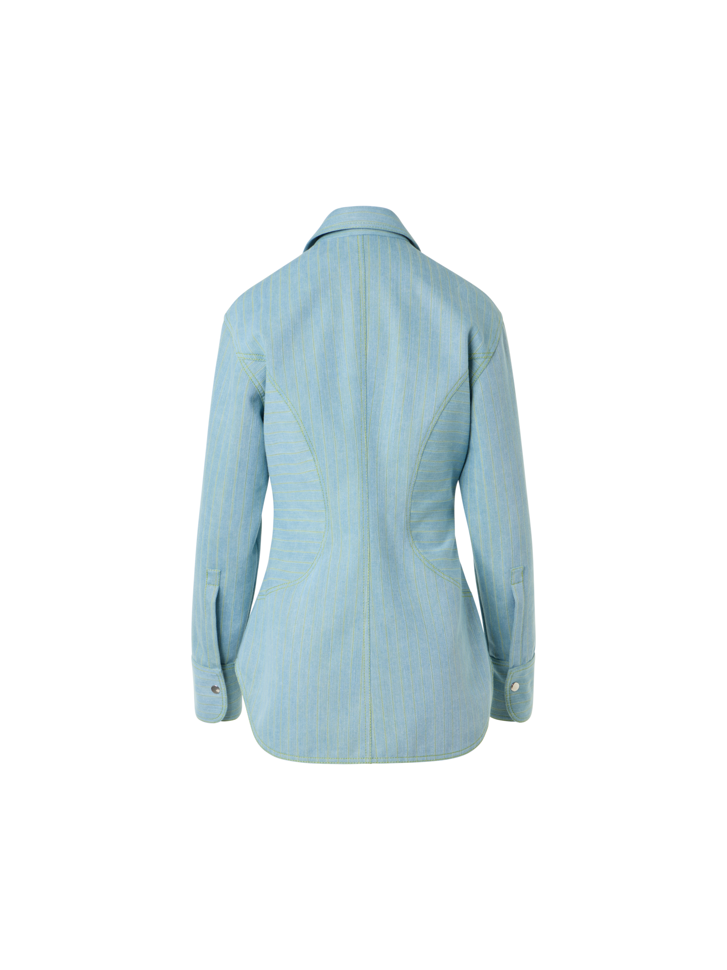 Designer Pinstripe Denim Fitted Blouse - pastel - blue
