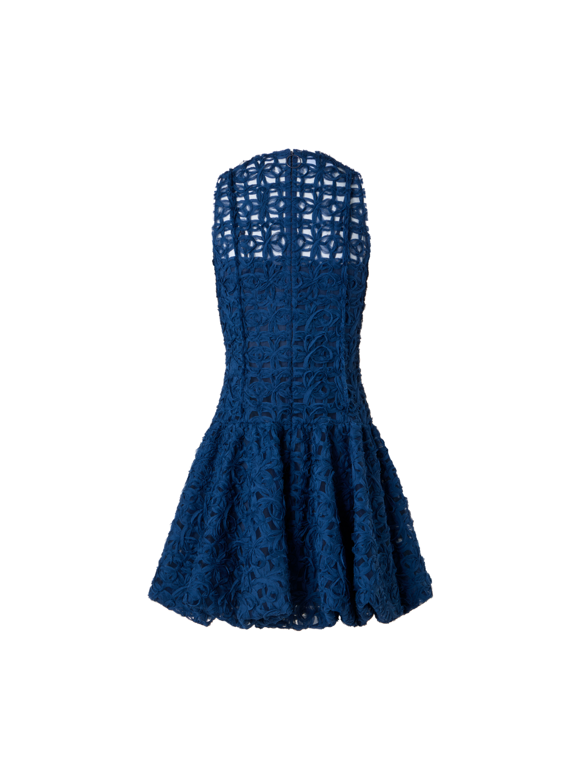 Designer Flounced Mini Dress in 3D Scribble Tulle - navy