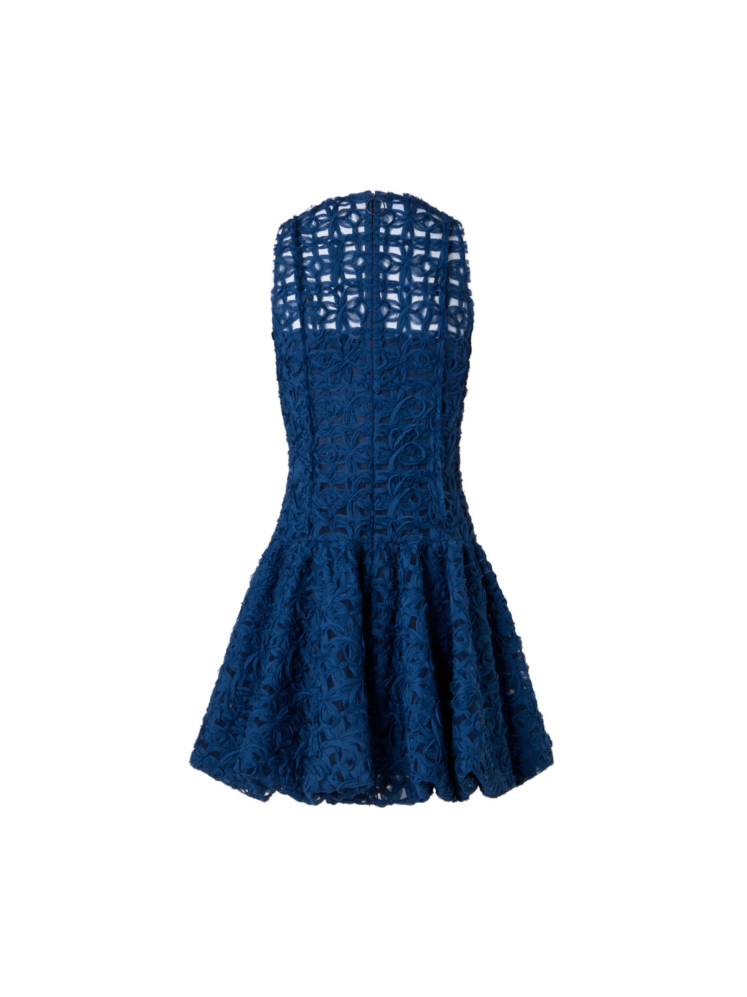 Designer Flounced Mini Dress in 3D Scribble Tulle - navy