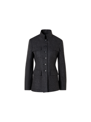 Designer Fitted Herringbone Cashmere Jacket with Four Pockets - grey