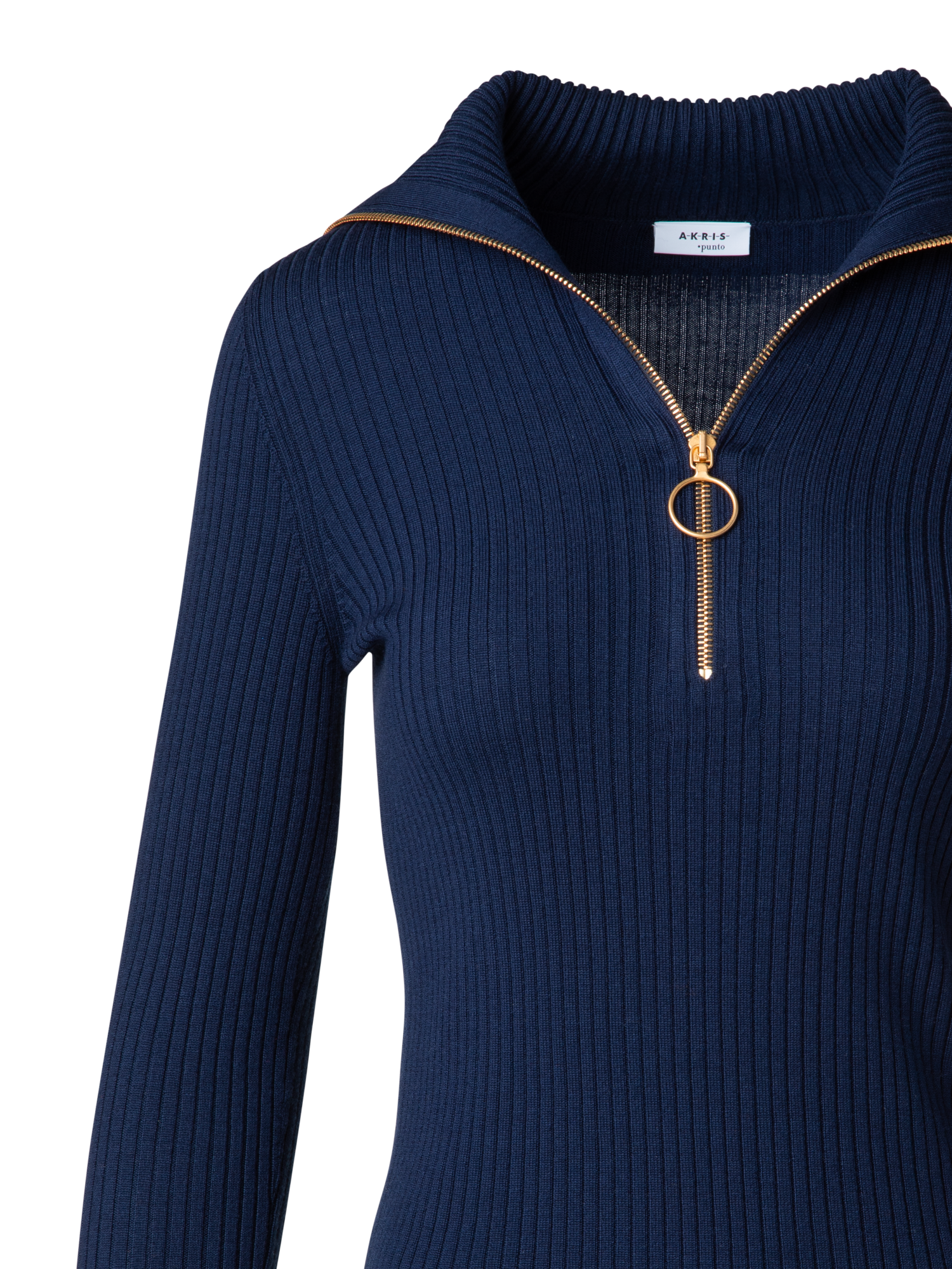 Designer Ribbed Merino Sweater with XL-Collar - navy - blue