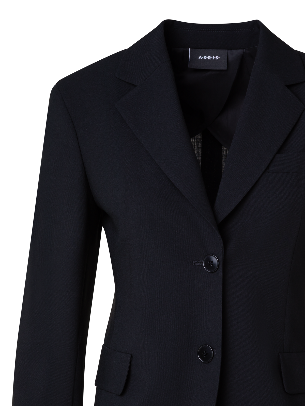 Designer Single-Breasted Tailored Blazer in Wool Stretch - black