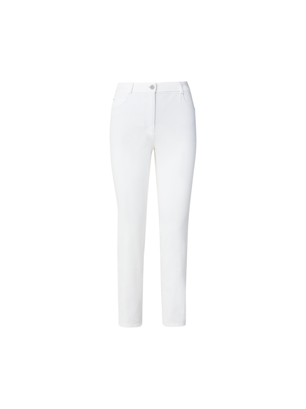 Designer Cropped Straight Cotton Denim Stretch Pants - ecru - white