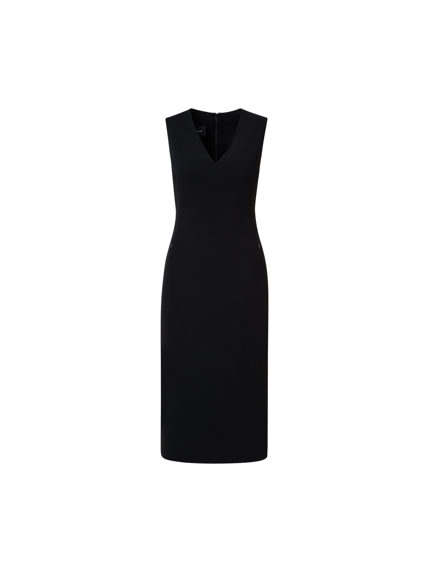 Designer Sleeveless Wool Double-Face Sheath Dress - black