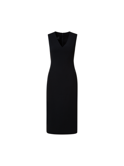 Designer Sleeveless Wool Double-Face Sheath Dress - black