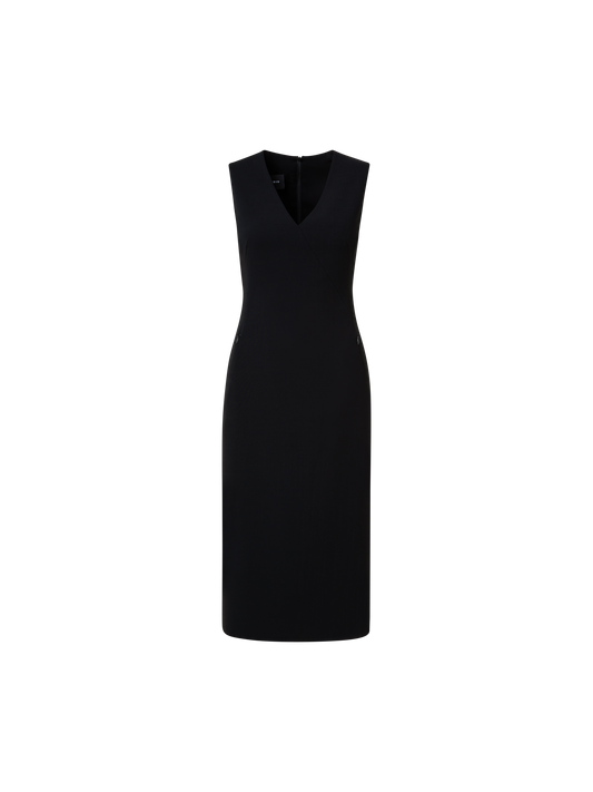 Designer Sleeveless Wool Double-Face Sheath Dress - black