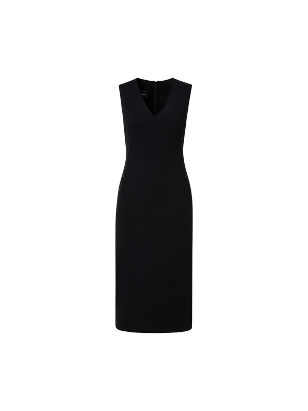 Designer Sleeveless Wool Double-Face Sheath Dress - black