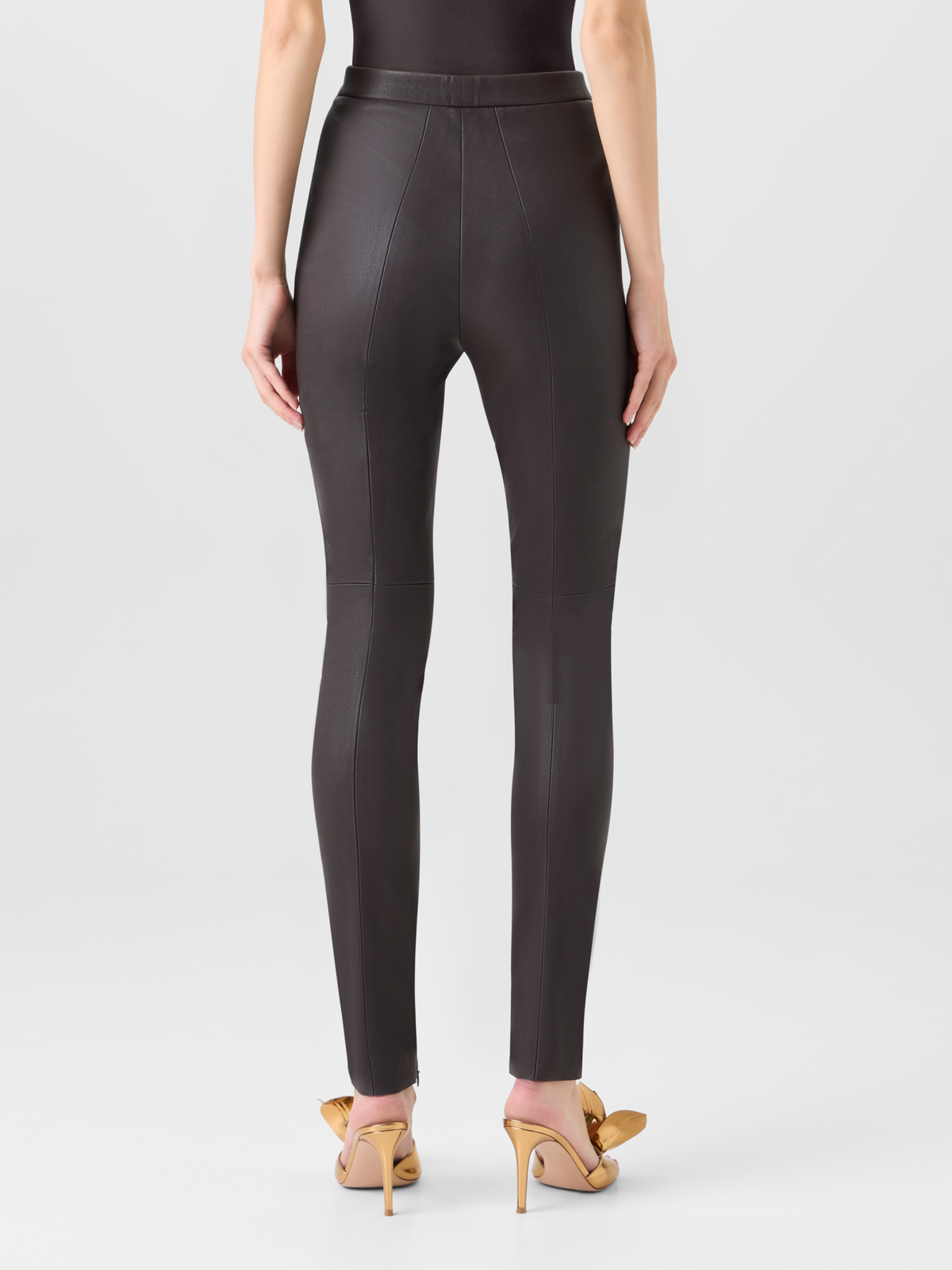 Designer Slim Leg Pants in Stretch Leather - brown 