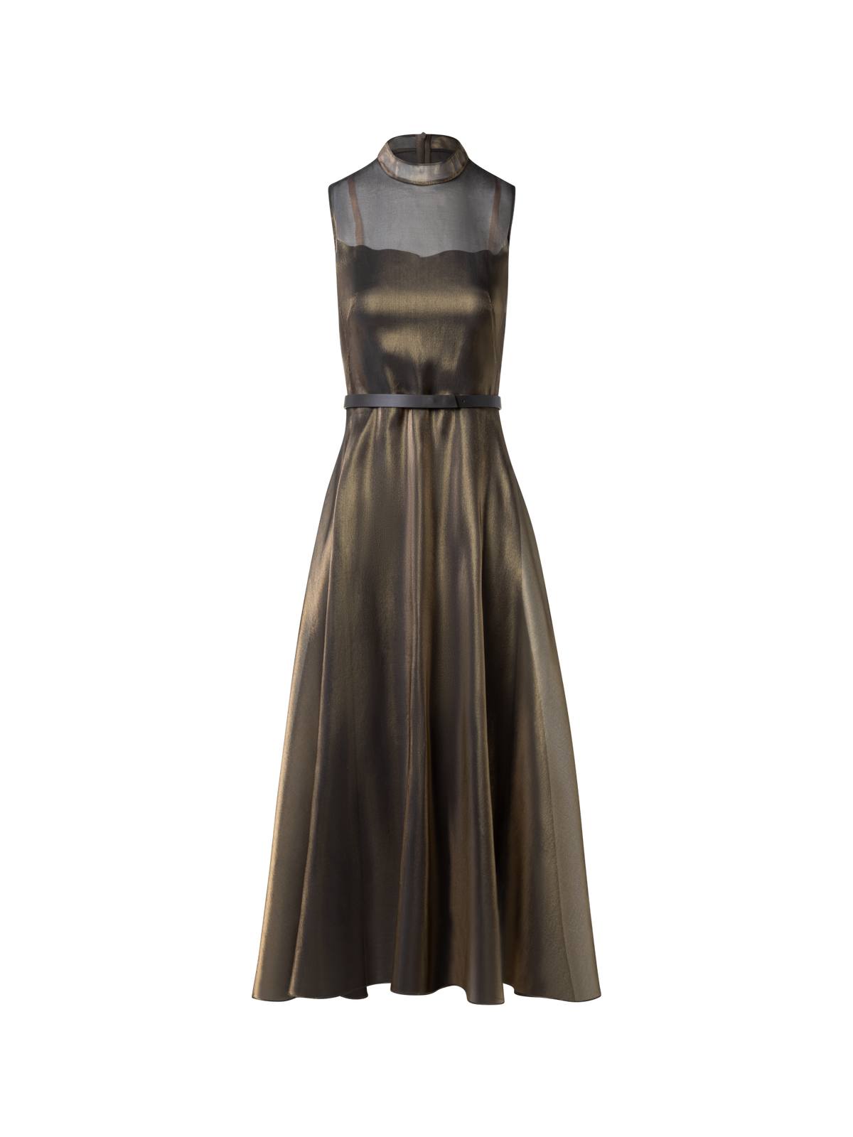 Designer Sheer Shimmer Silk Blend Organza Midi Dress - black - multicolor - gold