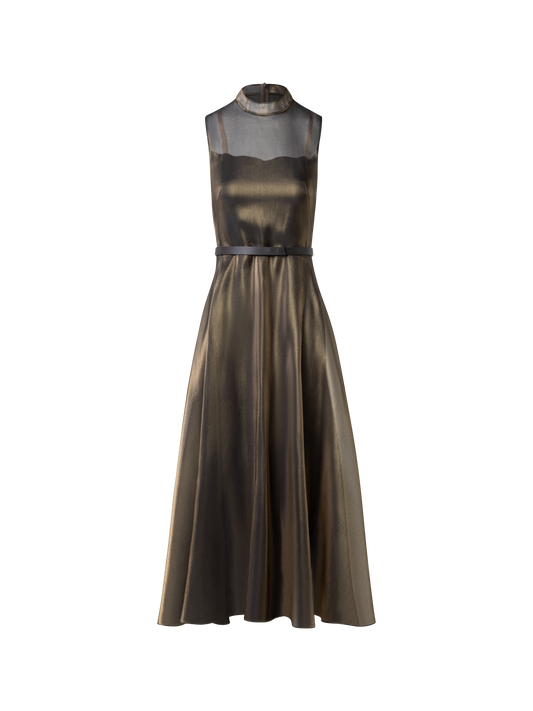 Designer Sheer Shimmer Silk Blend Organza Midi Dress - black - multicolor - gold