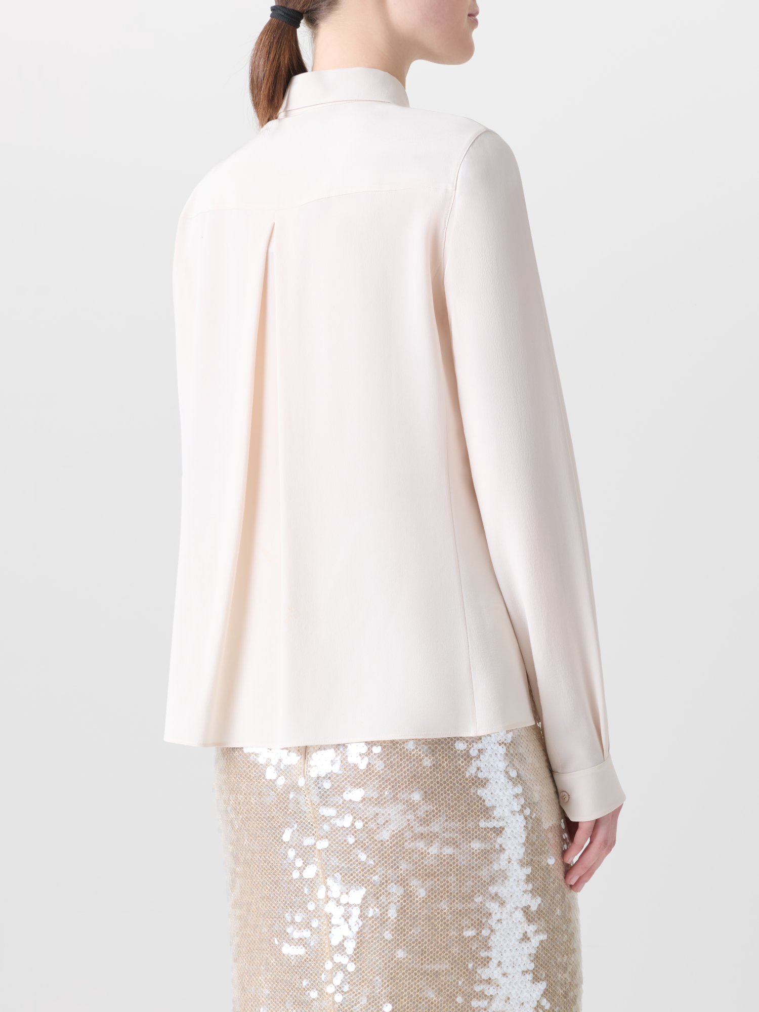 Designer Silk Blouse with 3D Organza Anemone - neutral - ecru - white