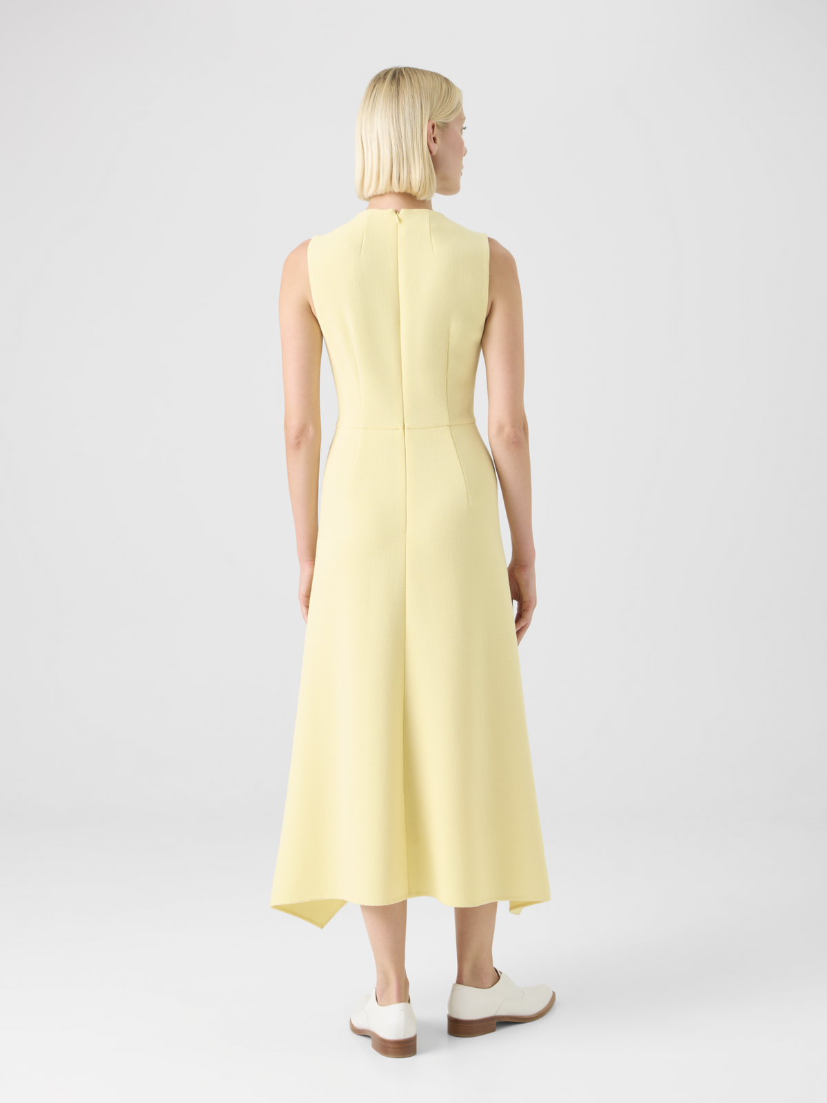 Designer Asymmetrical Wool Crêpe Double-Face Midi Dress - yellow #editorial