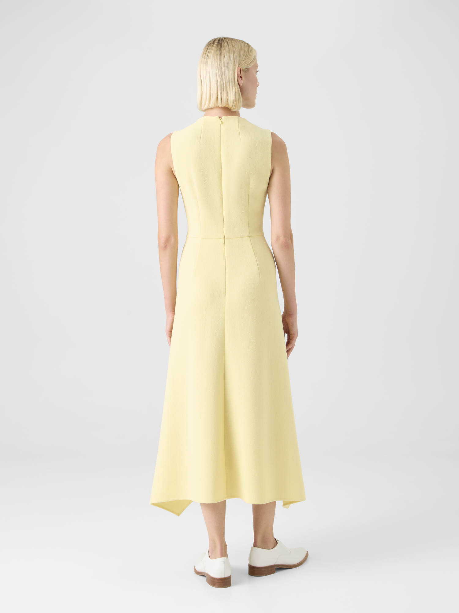 Designer Asymmetrical Wool Crêpe Double-Face Midi Dress - yellow 