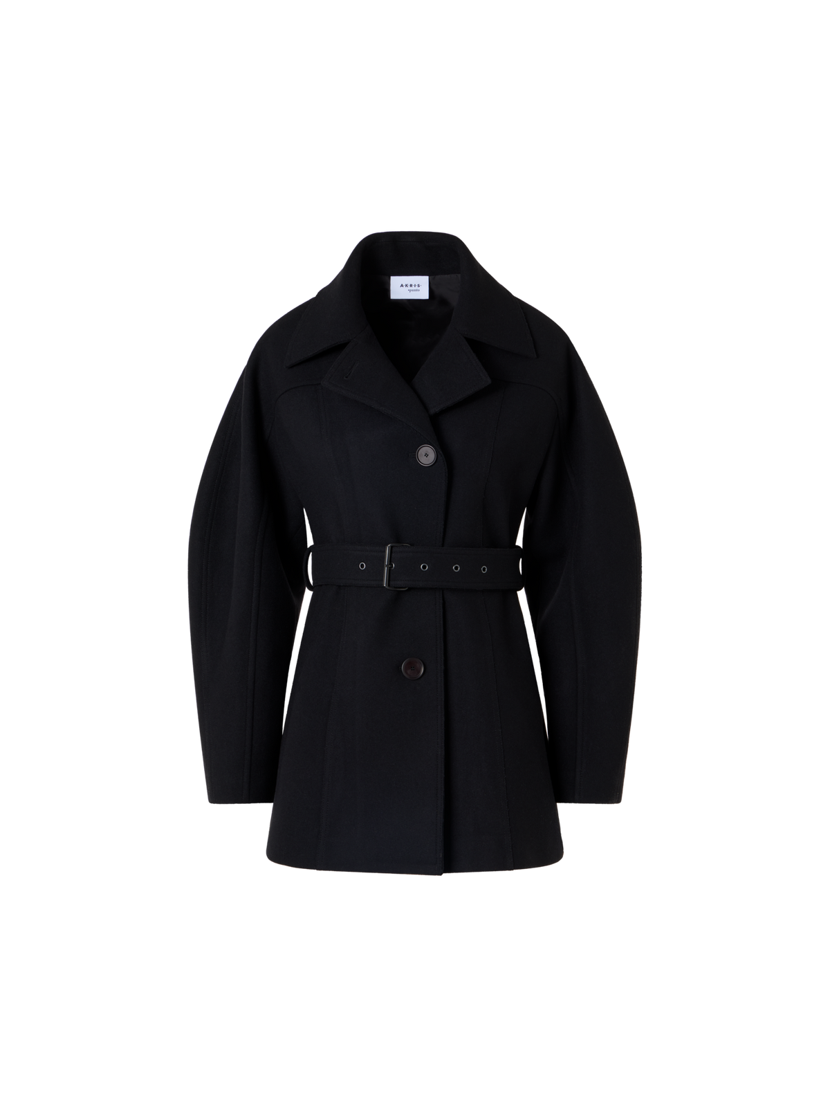 Designer Short Coat with Barrel Sleeves and Self-Belt - black