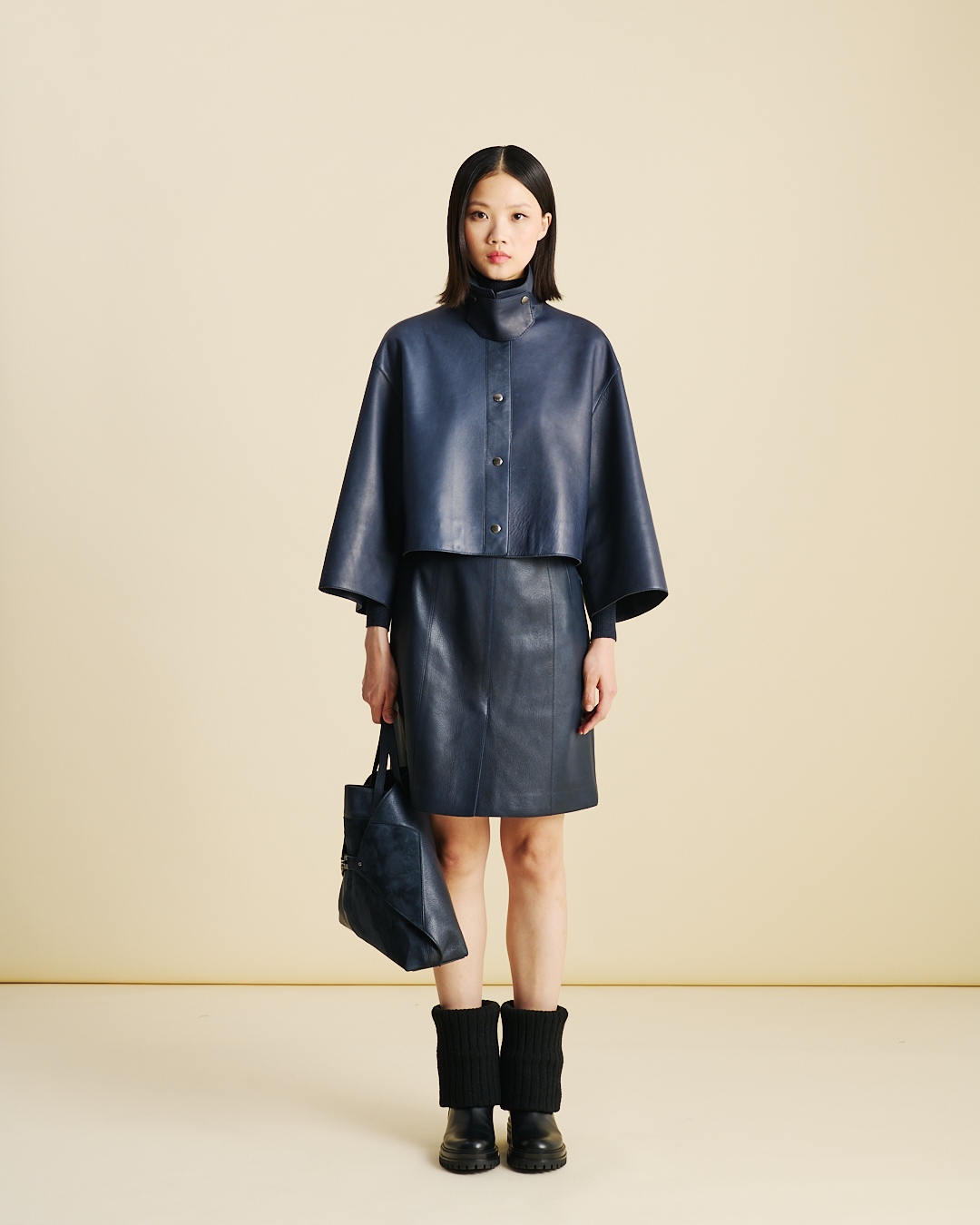 Designer Ai Medium Shoulder Tote - neutral - navy - blue #editorial