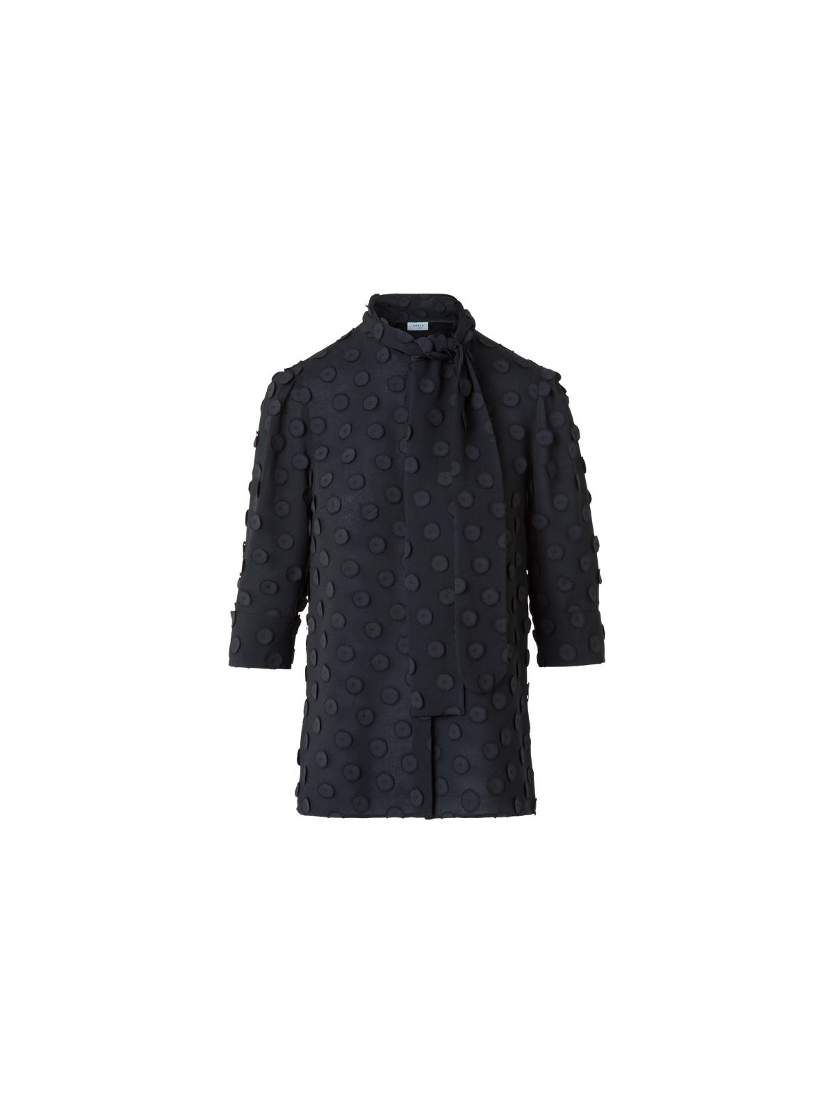 Designer Blouse with Bow and 3D Polka Dots - black - neutral