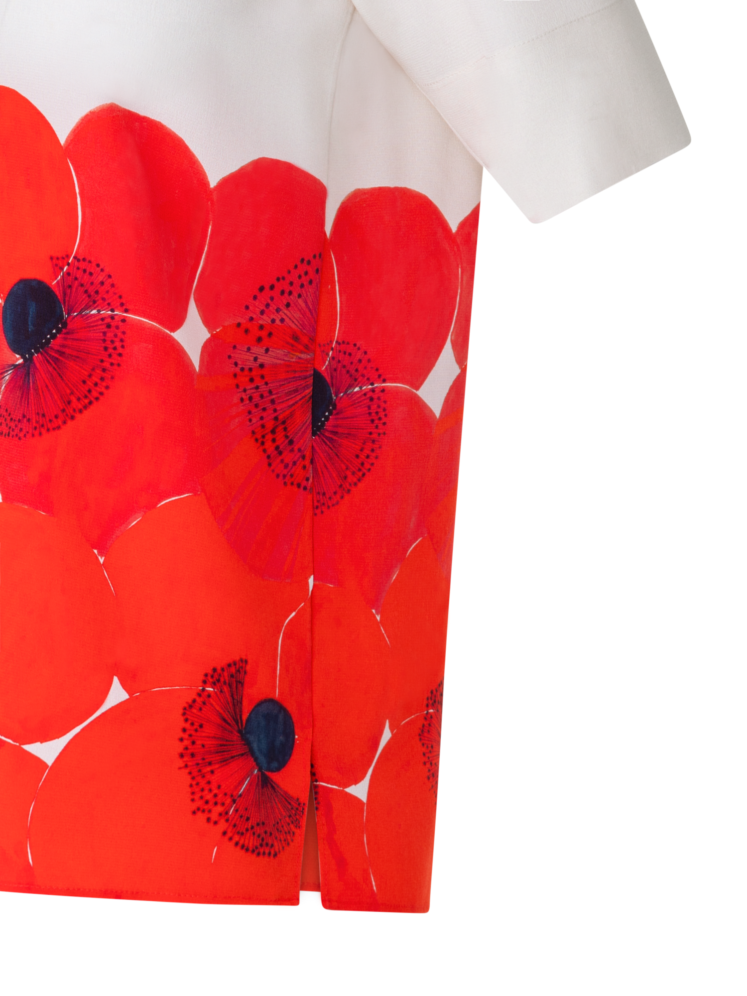 Designer Silk T-Shirt Blouse with Poppy Print - red