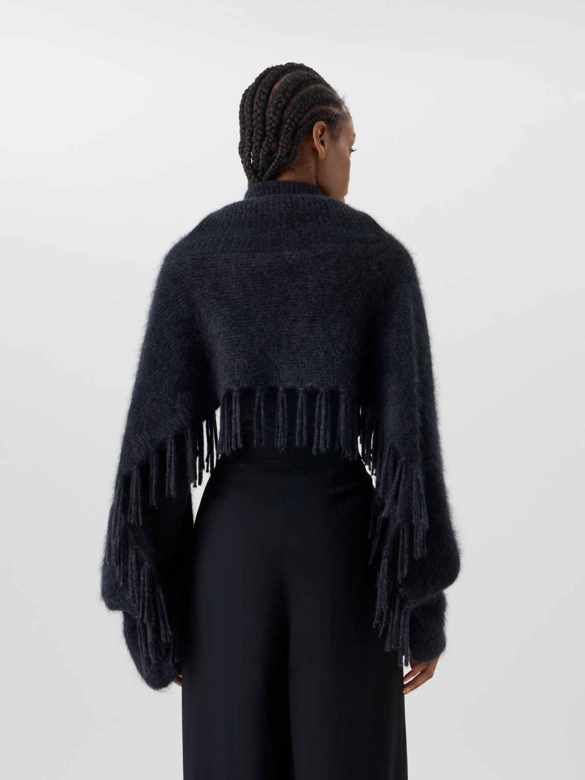 Designer Cloud Cashmere Cape Scarf with Turtleneck and Fringes - grey #editorial