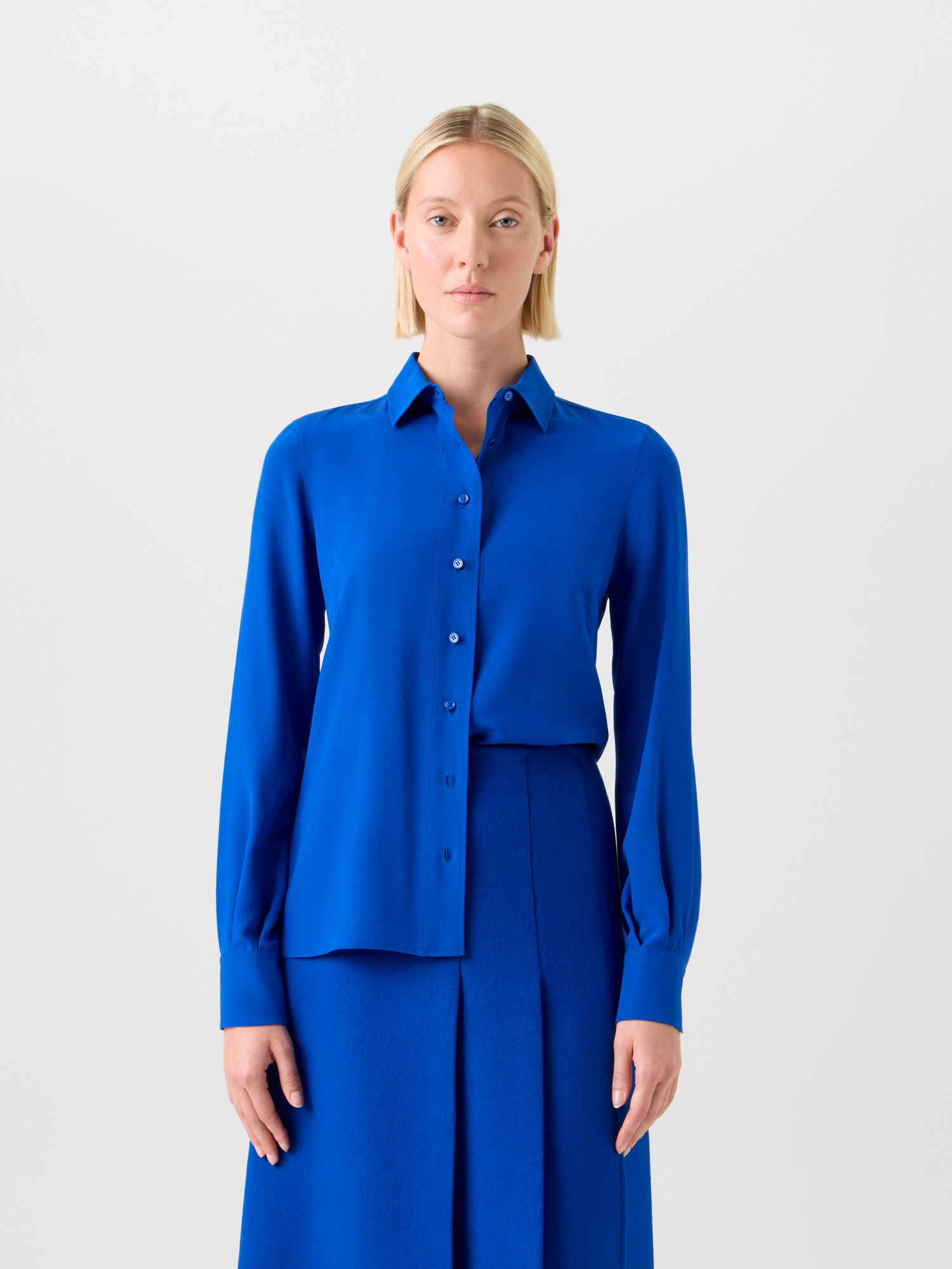 Designer Silk Crêpe Shirt Blouse - blue 