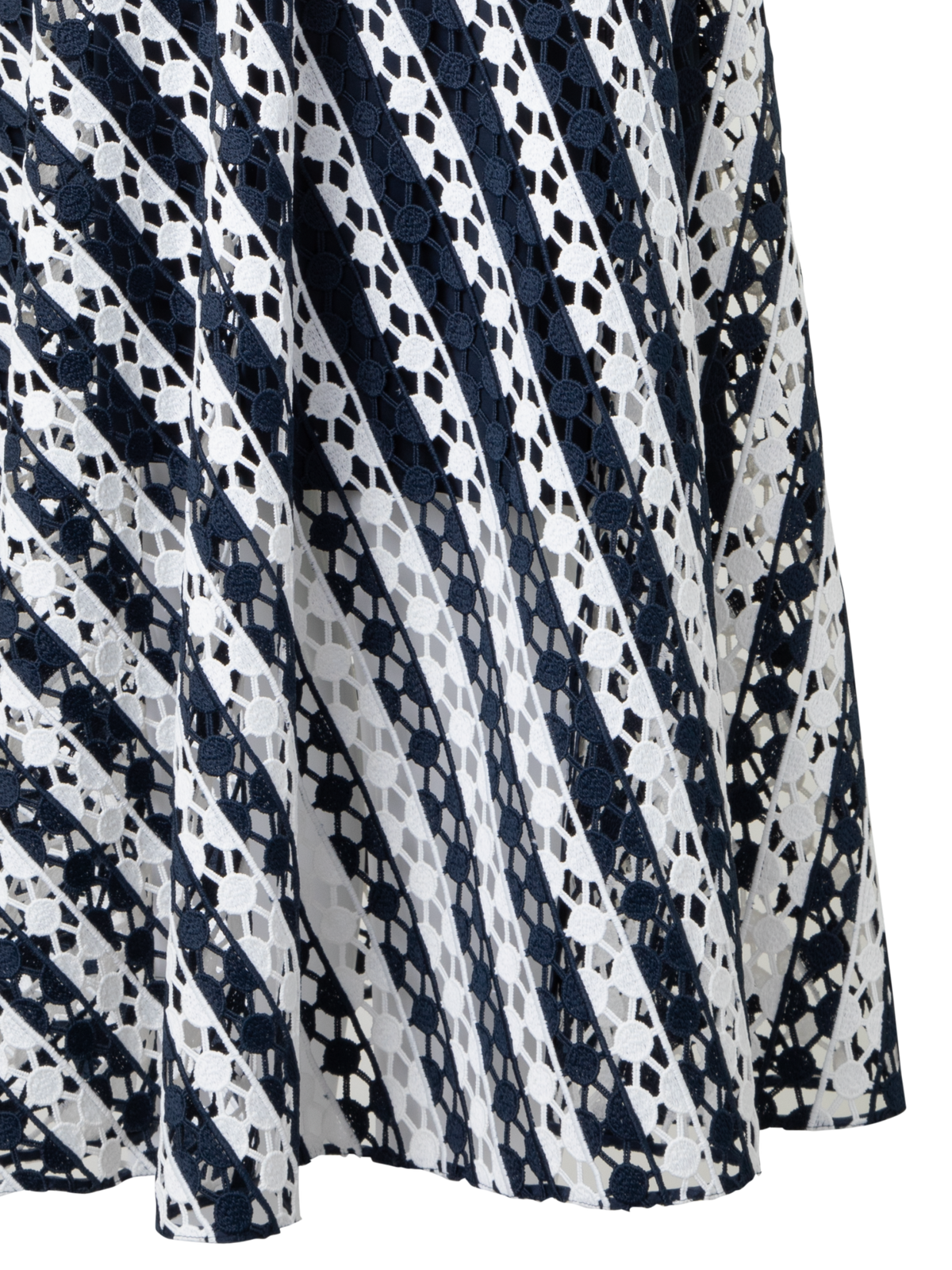 Designer Midi Dress in Stripe Embroidery - navy - blue - multicolor - ecru