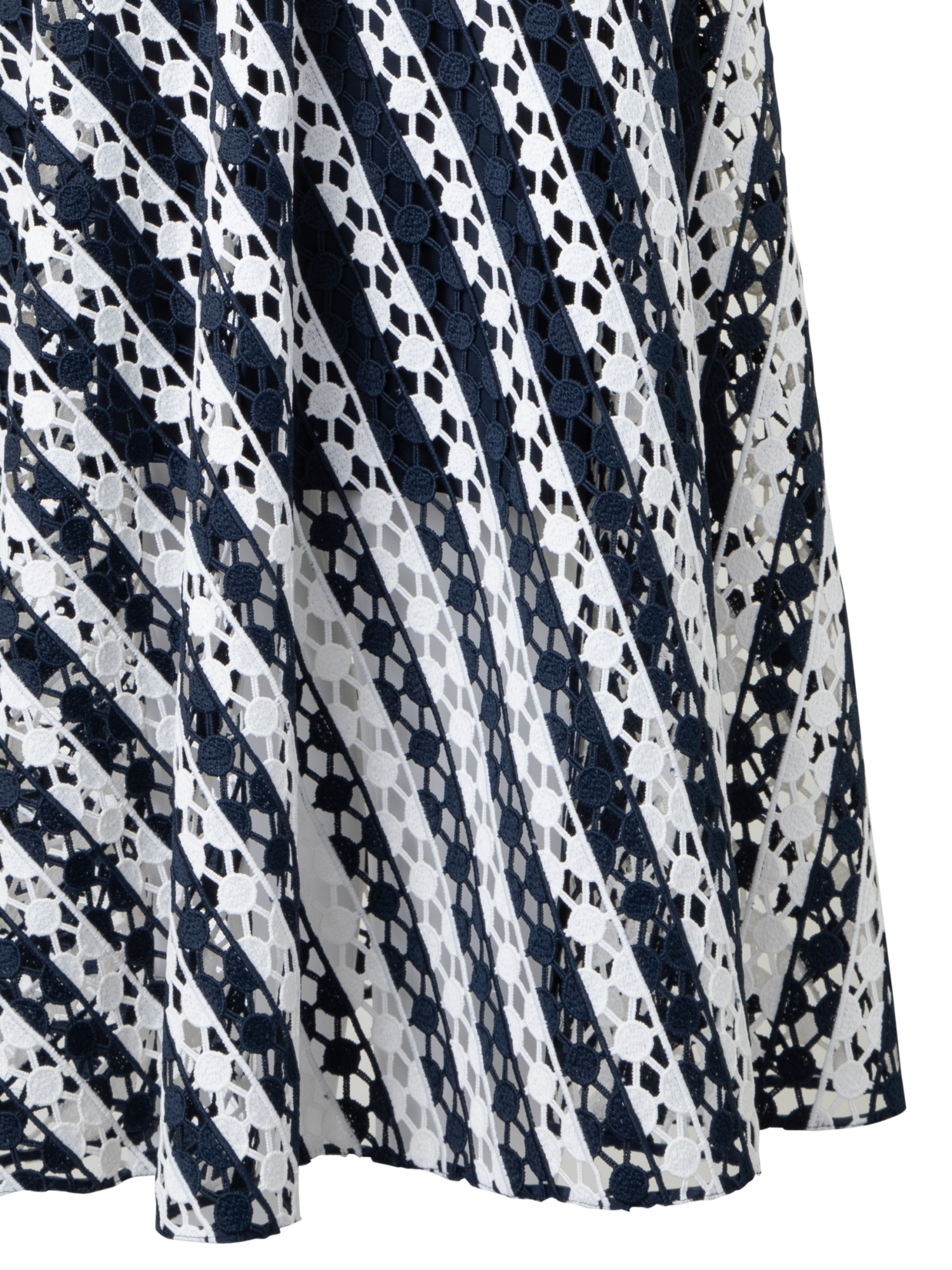 Designer Midi Dress in Stripe Embroidery - navy - blue - multicolor - ecru