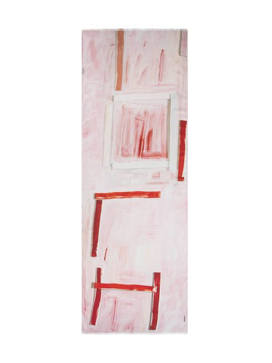 Designer Scarf in Cashmere and Silk with Ohayo Print - pink