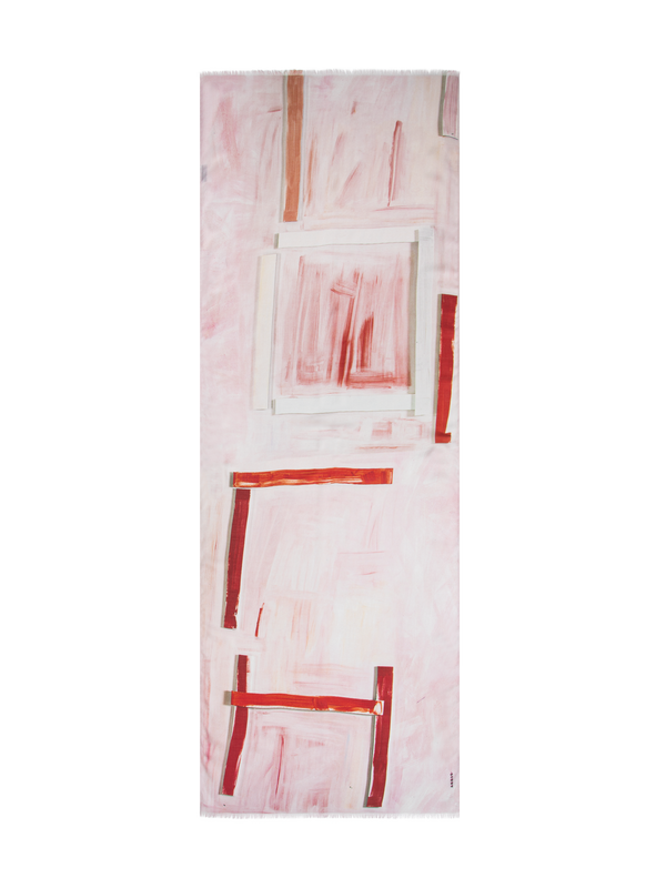 Designer Scarf in Cashmere and Silk with Ohayo Print - pink