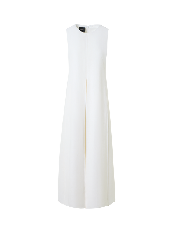 Designer Midi Dress in Linen Wool Double-Face - ecru