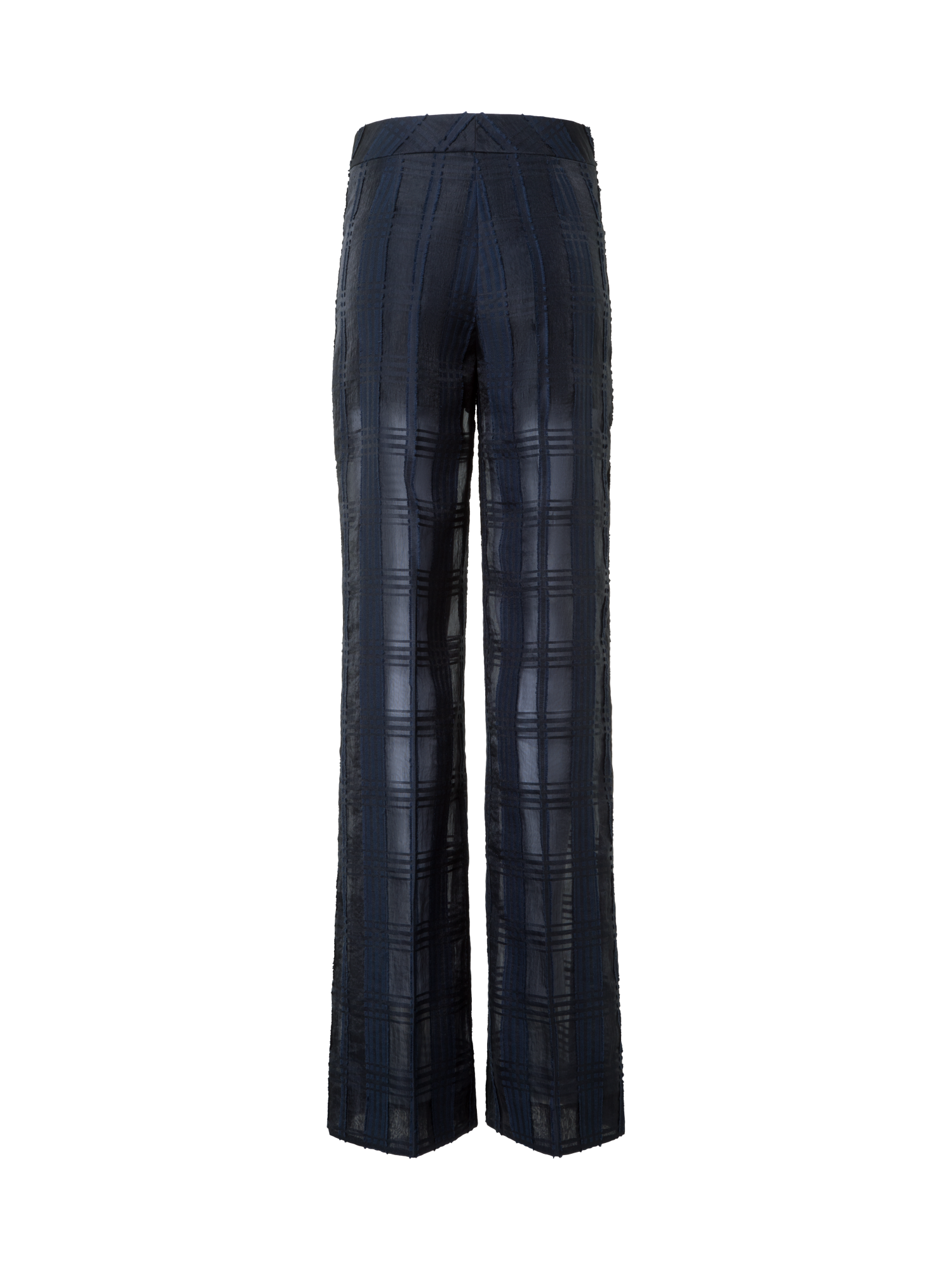 Designer Straight Wide Cotton Plaid Pants - neutral - navy - blue