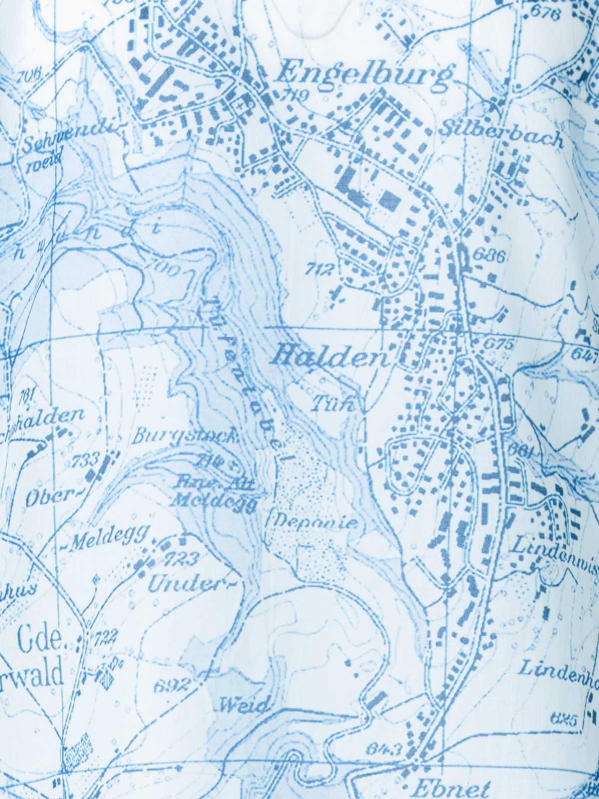 Designer St. Gallen Map Print Cotton Tunic Blouse - blue - multicolor