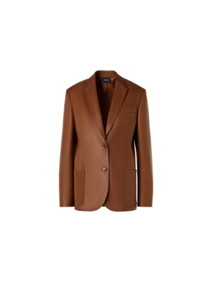 Designer Relaxed Single-Breasted Nappa Leather Blazer - brown