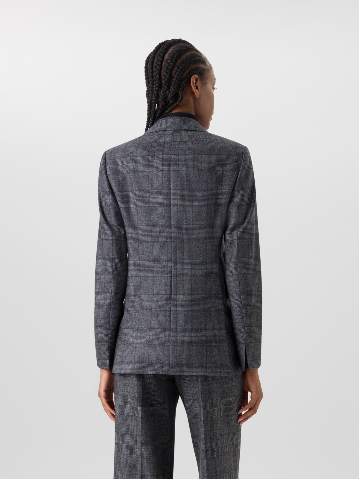 Designer Straight Wool Flannel Jacket in Prince of Wales - grey - multicolor - black 
