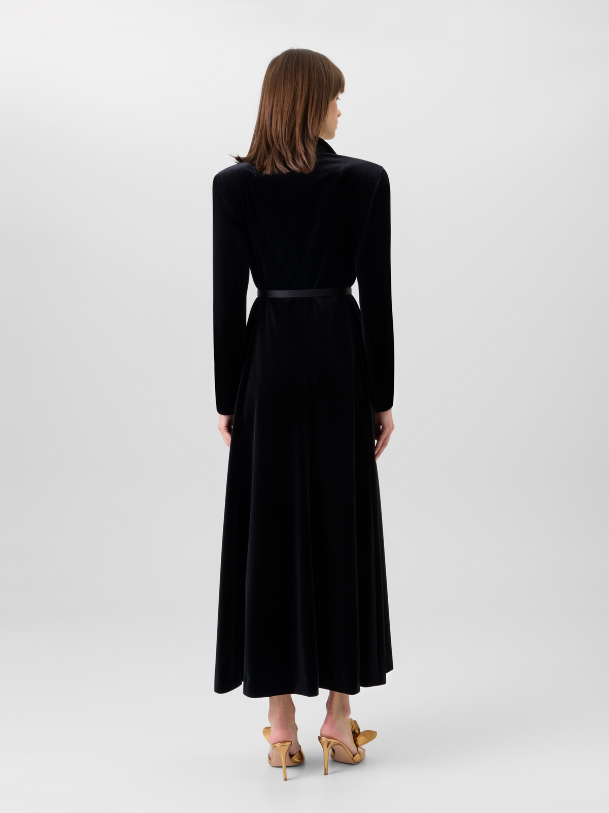 Designer Velvet Midi Dress with Satin Lapel - black #editorial