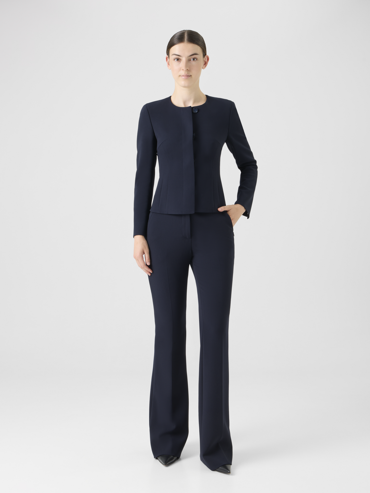 Designer Bootcut Wool Bi-Stretch Pants - navy #editorial