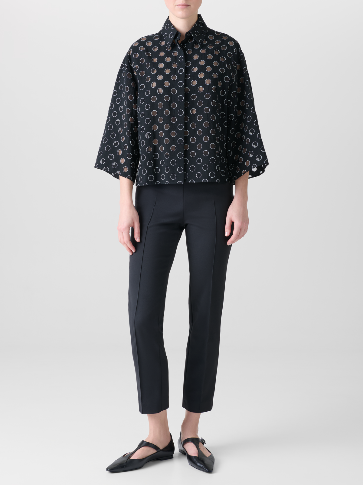 Designer Slim Ankle-Length Cotton Techno Stretch Pants - black - beige #editorial