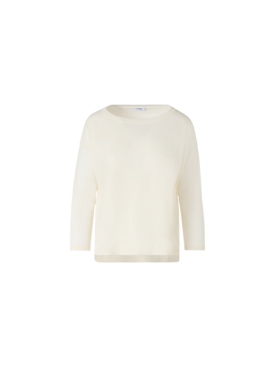 Designer Bracelet-Sleeve Merino Wool Knit Pullover - ecru