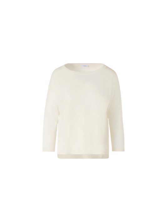 Designer Bracelet-Sleeve Merino Wool Knit Pullover - ecru