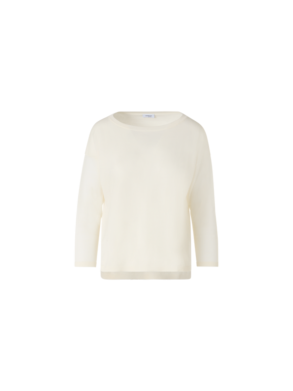 Designer Bracelet-Sleeve Merino Wool Knit Pullover - ecru