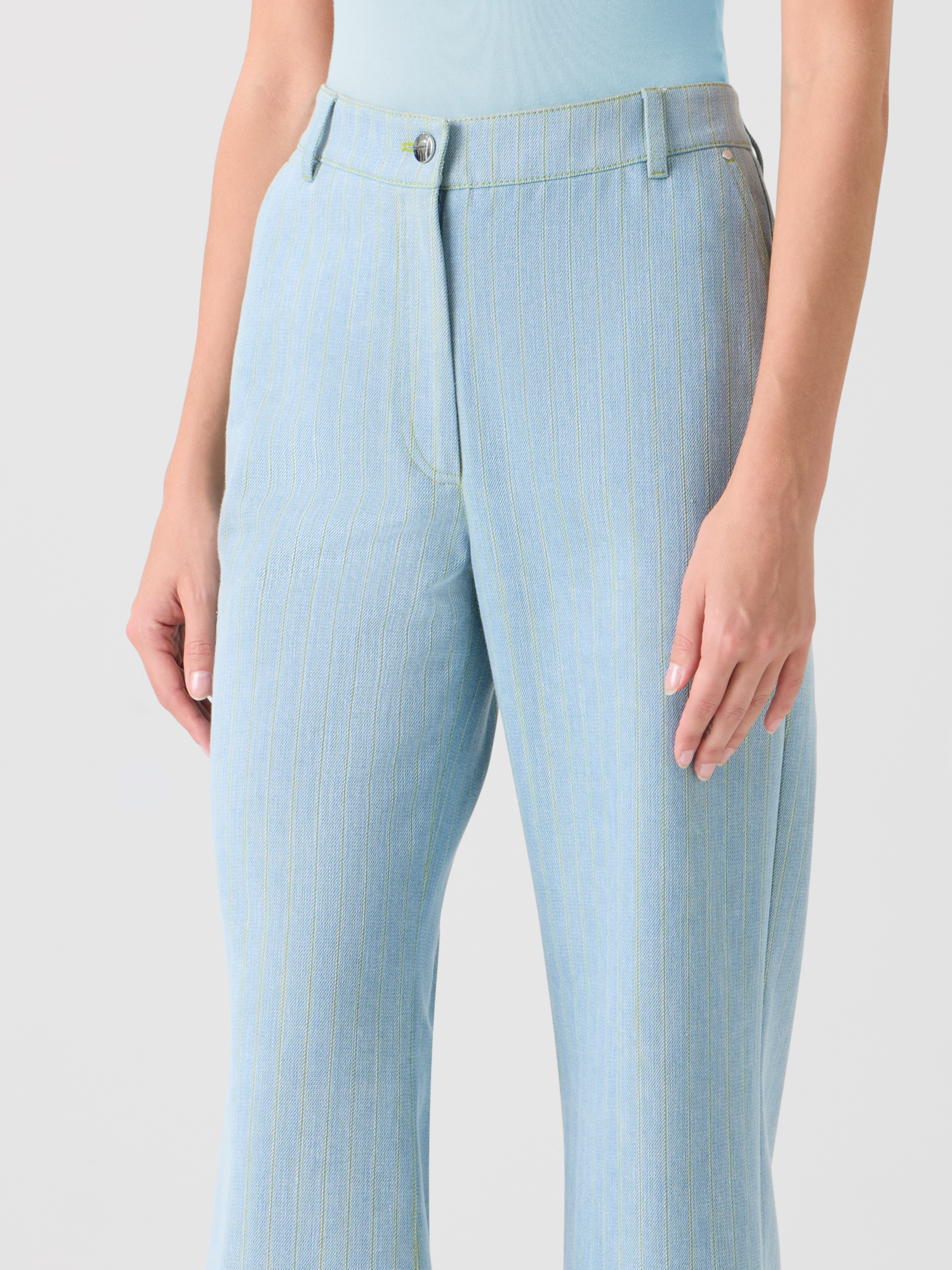 Designer Celia Mid-Rise Pinstripe Bootcut Denim Pants - blue