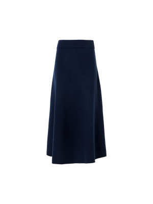 Designer Chunky Yak Knit Midi Skirt - navy