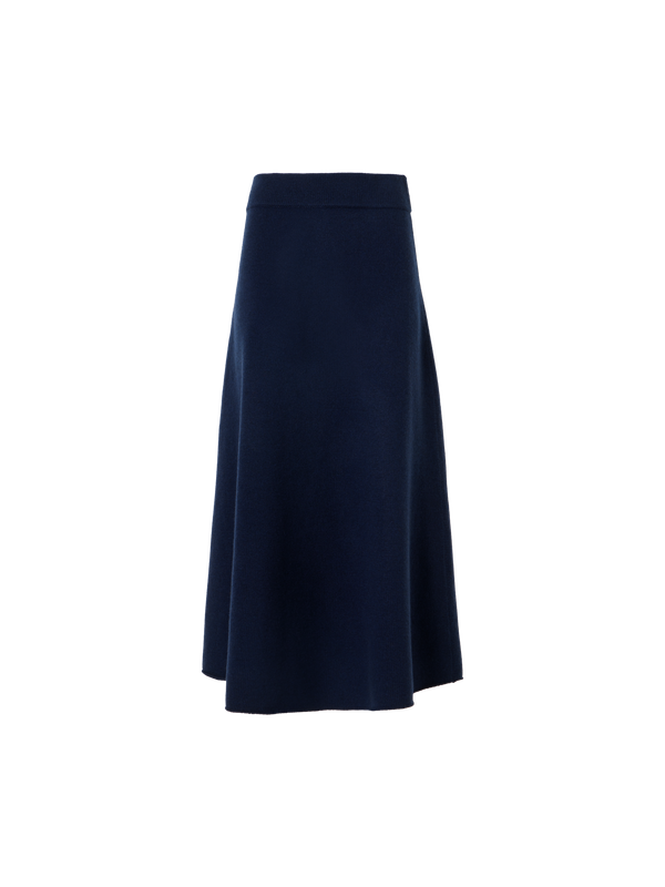 Designer Chunky Yak Knit Midi Skirt - navy