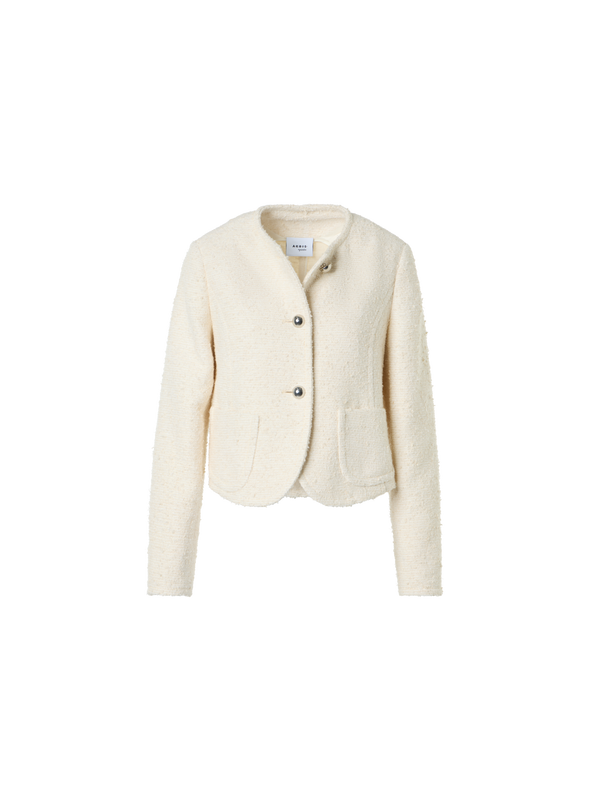 Designer Boxy Bouclé Cotton Summer Jacket - ecru