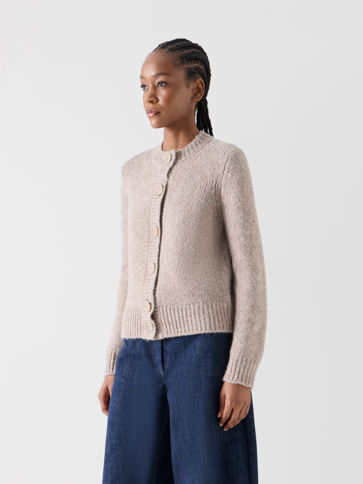 Designer Knit Cardigan in Fluffy Alpaca - beige #editorial