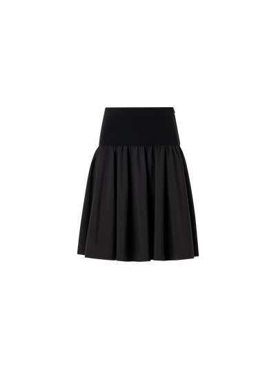 Designer Flared Mixed-Media Mini Skirt - black